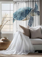 Sheer Curtains 63 Inch Length, Sea Turtle Teal Blue Semi Sheer Curtains Light - Image 4