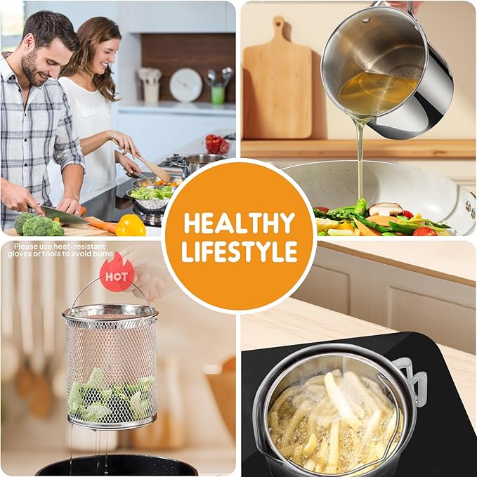 Chihee Grease Container Deep Fryer 2 in 1 Stainless Steel Bacon Grease Saver - Image 7