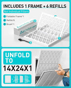 14x24x1 Refillable Air Filter Kit, MERV 8, 1 Reusable Foldable Frame ＆ 6 Refills - Image 2