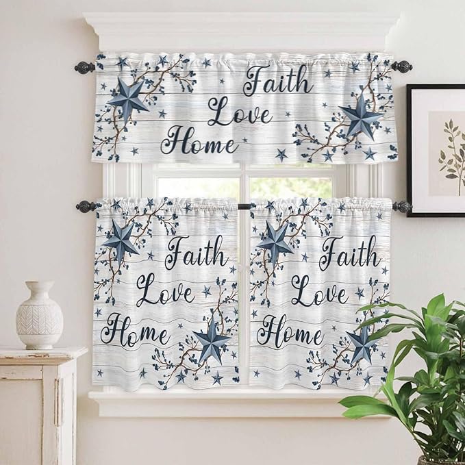 Kitchen Curtains Tiers and Valance Set of 3, Farmhouse Light Filtering Window - Image 2