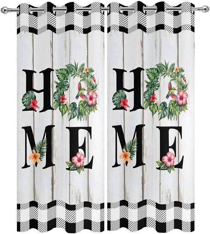 Summer Outdoor Curtains for Patio Leaves Garland Plumeria Wood Buffalo Plaid - Image 9