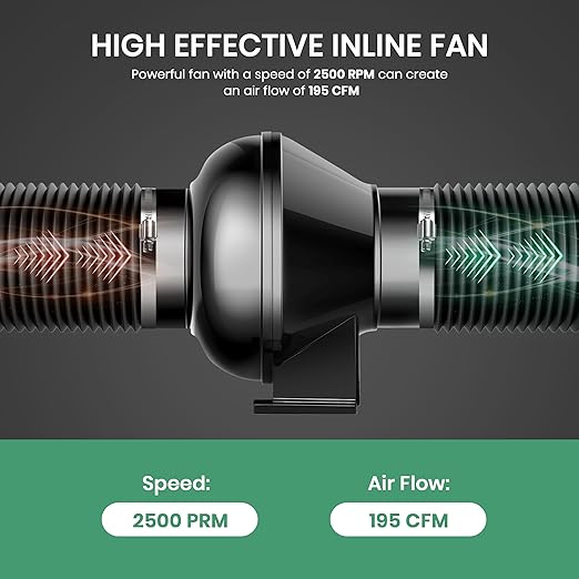 InfiniPower 4 Inch 195 CFM Inline Ventilation Fan 4" Air Carbon Filter - Image 3