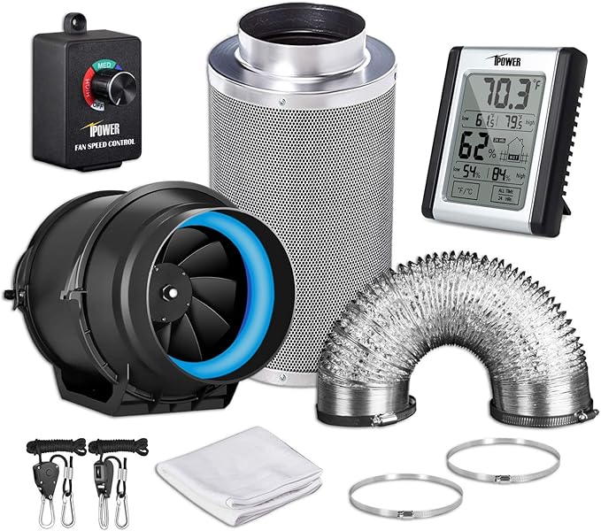 iPower GLFANXEXPSET6D25CHUMD 6 Inch 294 CFM Inline Filter 25 Feet Ducting by iPower
