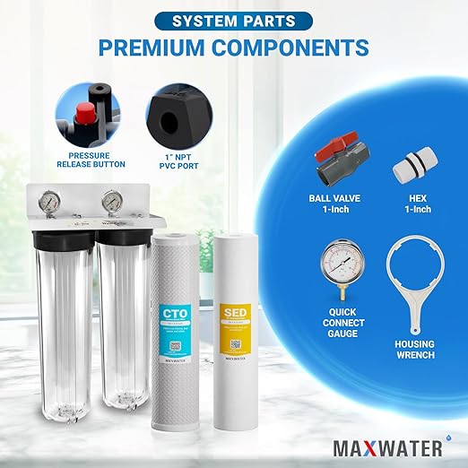 20" x 4.5" 2 Stage Whole House Water Filter System, CTO Filter, Ball Valve - Image 4