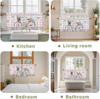 Spring Tier Curtains, Bicycles Leaves Butterfly Flowers Pink Buffalo Plaid - Image 8