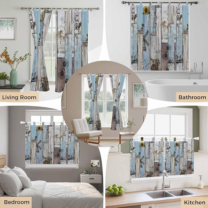 Blue Grey Wooden Kitchen Curtains 36 Inch Length, Small Window Curtains Tab Top - Image 7