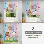Tie Up Curtains, Happy Easter Rabbit Butt Egg on Daisy Leaf Adjustable Rod - Image 8