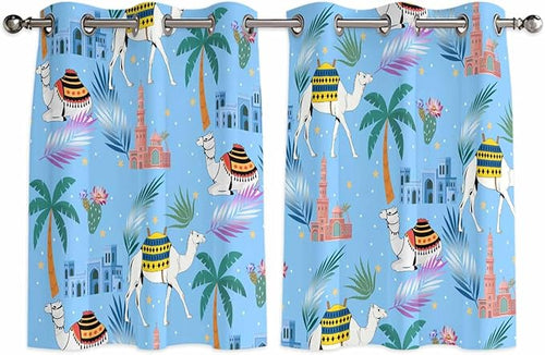 2 Panel Kitchen Cafe Curtains, Desert Landscape Sunlight Filtering Nature Air by Hokiten