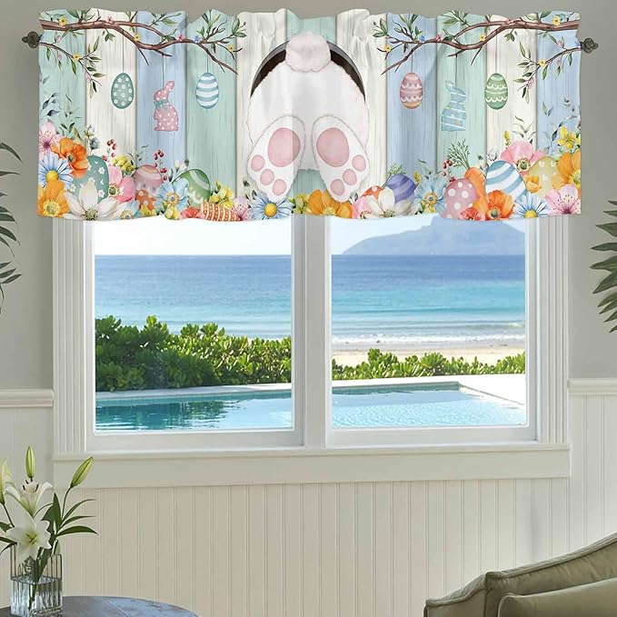 Easter Curtain Valances for Windows, Kitchen Valance Window Treatment, Spring - Image 3