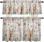 Kitchen Curtains Tiers and Valance Set of 3, Easter Light Filtering Window by Anzona