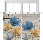 Blue Yellow Tulips Kitchen Curtains 45 Inch Length, Short Cafe Window Curtains by Unknown
