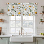 Spring Daisy Tier Curtains, Farmhouse Country Flower Leaf Plant Wood Grain - Image 2