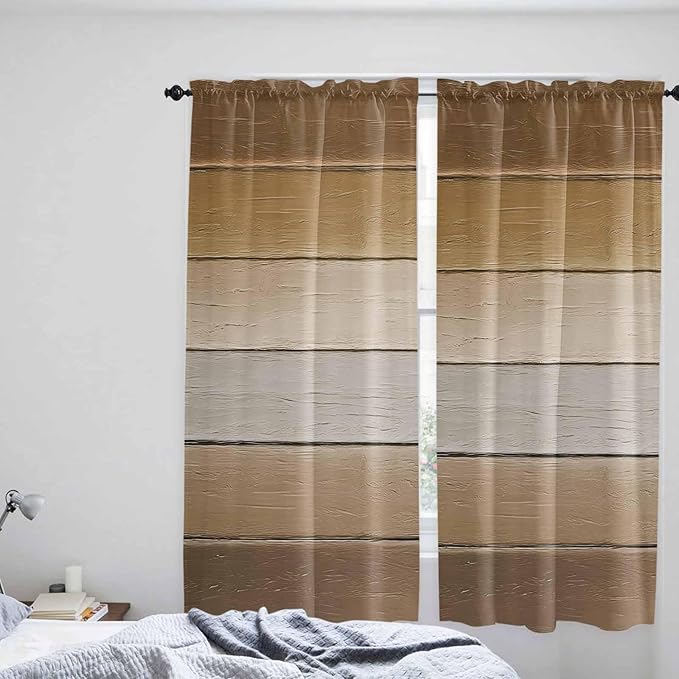 Vintage Brown Gradient Wood Grain Window Valance Curtains, Farmhouse Wood Barn - Image 8