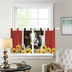 Cows Sunflowers Kitchen Curtains 36 Inch Length, Small Window Curtains Tab Top - Image 2