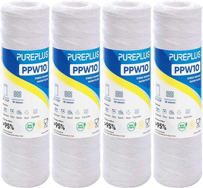 PUREPLUS 10 Micron 10"x2.5" Whole House String Wound Sediment Filter by PUREPLUS