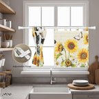 Yellow Sunflowers Kitchen Curtains 24 Inch Length, Small Window Curtains Tab Top - Image 5