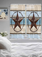 Vintage Western Star on Wood Grain Window Valance Curtains, Retro Wooden - Image 5