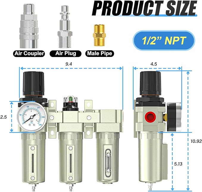 Heavy Duty Industrial Grade 1/2" NPT 3 Stage Air Drying System, Coalescing - Image 2
