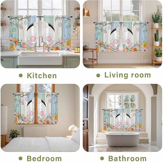 Easter Kitchen Tier Curtains 45 Inch Long 2 Panel Set, Rod Pocket Short Window - Image 8