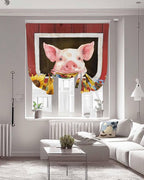 Tie Up Curtains for Windows, Pigs Sunflowers Adjustable Balloon Nature Linen - Image 3