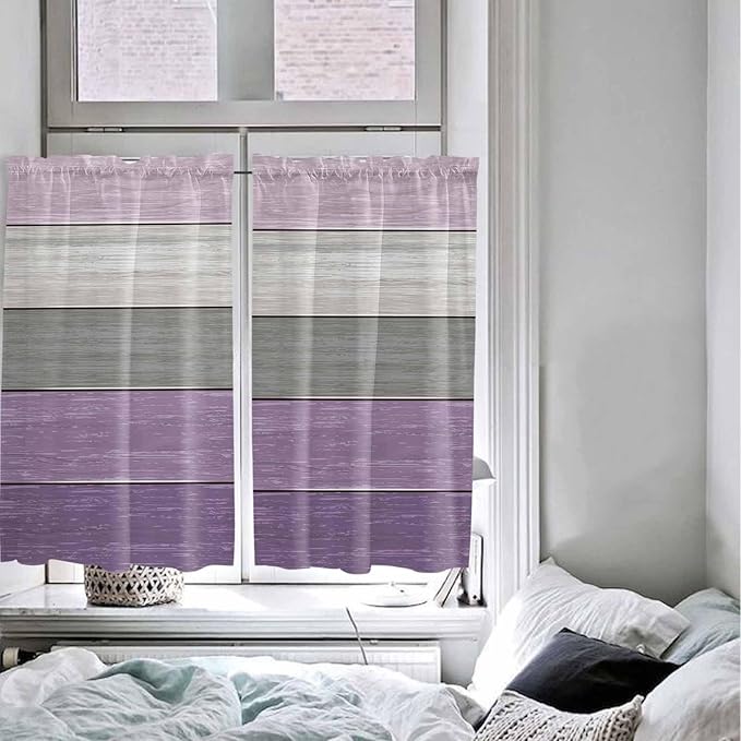 Country Wood Board Gray Purple Window Valance Curtains, Farmhouse Gradient - Image 4