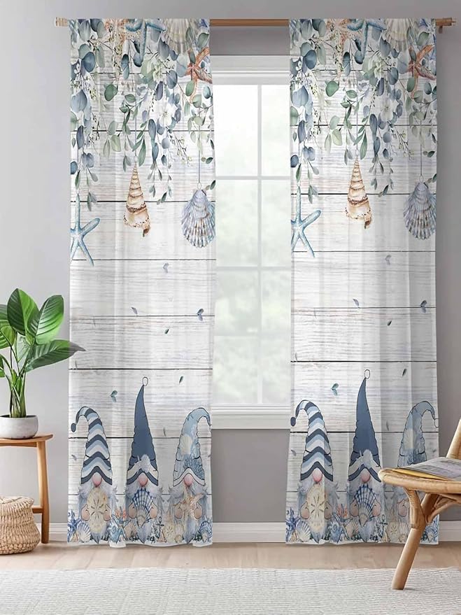 Sheer Curtains 96 Inches Long, Coastal Eucalyptus Leaf Semi Sheer Curtains - Image 5