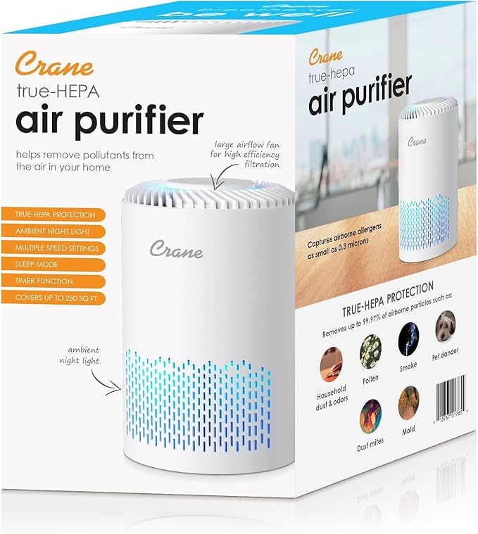 Crane True HEPA Air Purifier for Home, and Dorm Room, Bedroom Essentials - Image 8