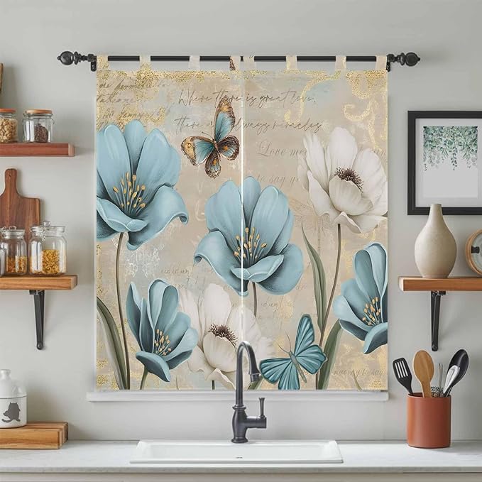 Spring Flowers Living Room Curtains 84 Inch Length, Window Curtains Tab Top - Image 3
