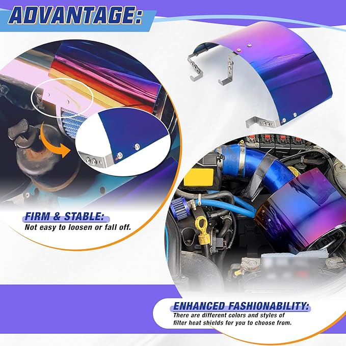PTNHZ Universal Stainless Steel Air Intake Filter Cover Heat Shield Fits - Image 3