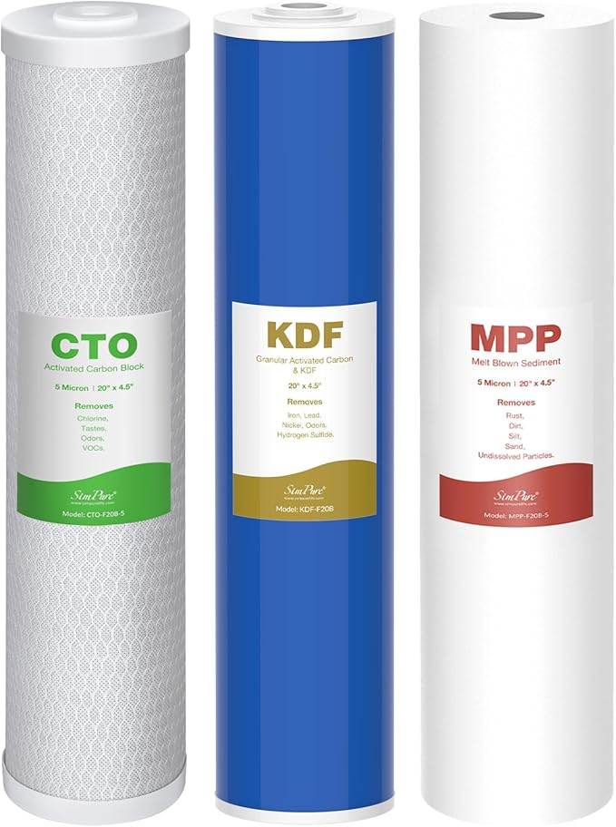SimPure Whole House Water Filter Cartridges 5 Micron 20" x 4.5" PP+CTO+GAC/KDF by SimPure_Water