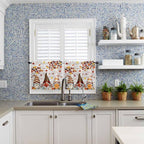 Fall Gnomes Kitchen Curtain Set, Thanksgiving Maple Leaf Grey Wood Grain Window - Image 6