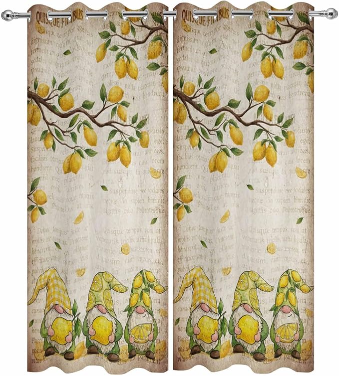 Summer Gnome Outdoor Curtains for Patio Gnome Lemon Leaf Vintage Waterproof - Image 9