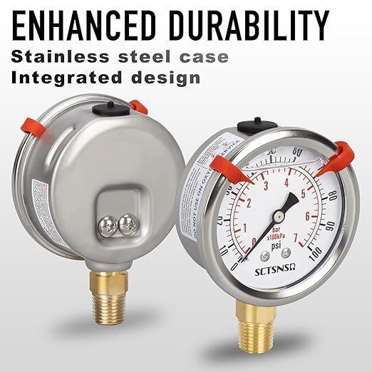 0 to 100 Psi Pressure Gauge, Glycerin Liquid Filled, 2.5 inch Dial, 1/4" NPT - Image 3