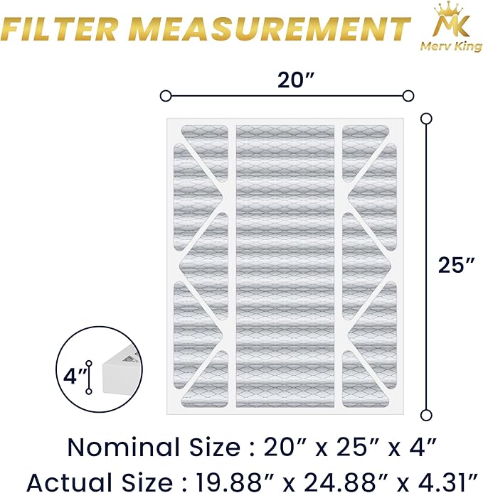 MervKing 20x25x4 Air Filter Actual Size: 19.88" x 24.88" x 4.31" MERV 8 MPR - Image 2