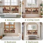 Brown Farmhouse Tier Curtains, Vintage Country Animals Wooden Grain Light - Image 8