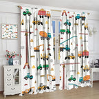 Construction Window Curtains, Kids Cartoon Construction Machines Building Hand - Image 3
