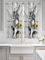 Grey Farmhouse Bedroom Curtains 63 Inches Length, Vintage Sunflowers Animals - Image 3