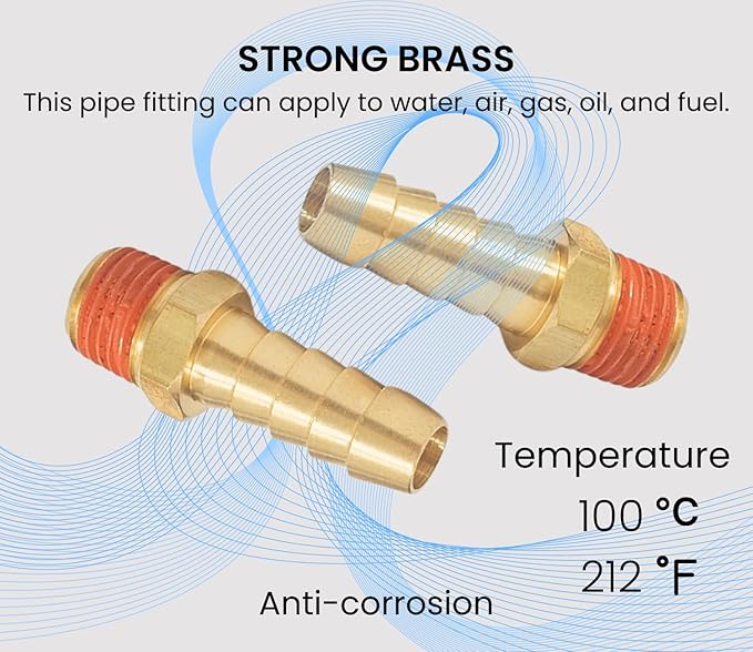 2 Pack Brass Air Hose Barb Fittings Adapter Set, 3/8 Inch Barb to 1/4 Inch NPT - Image 5