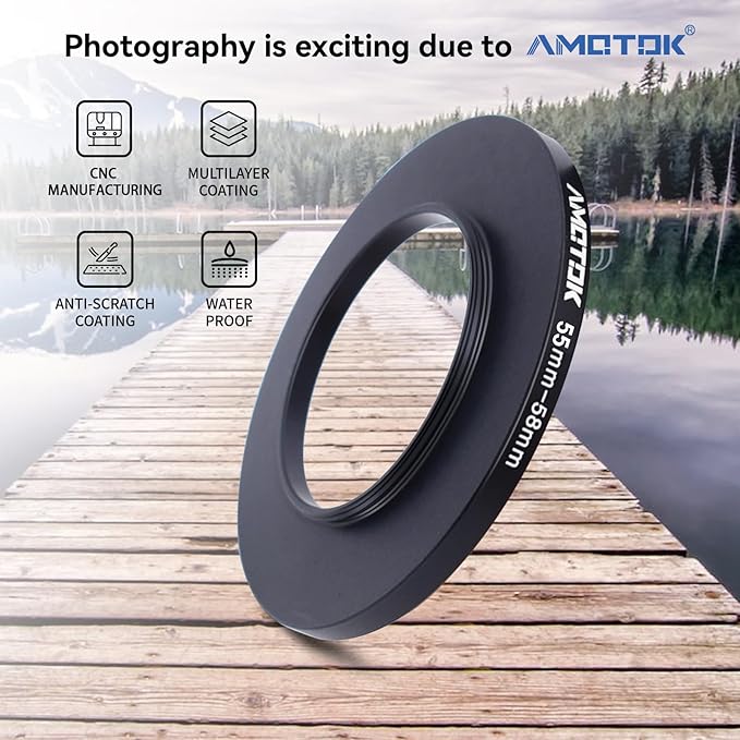 55mm Lens to 58mm Camera Lens Adapter, 55mm to 58mm Filter Step-Up Adapter Ring - Image 2