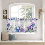 Spring Flowers Tier Curtains, Watercolor Garden Florals Wooden Grain Light - Image 3