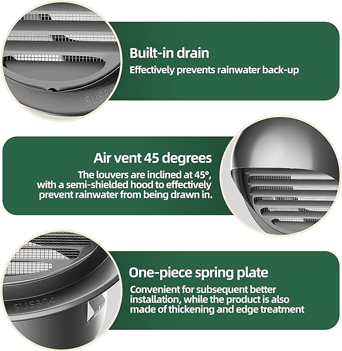4" in Heavy Duty Thickened 304 Stainless Steel Air Vent Cover Louvered Grille - Image 7