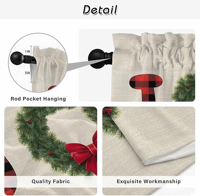Red Green Christmas Window Curtains 63 Inch Long 2 Panel Set, Rod Pocket - Image 9
