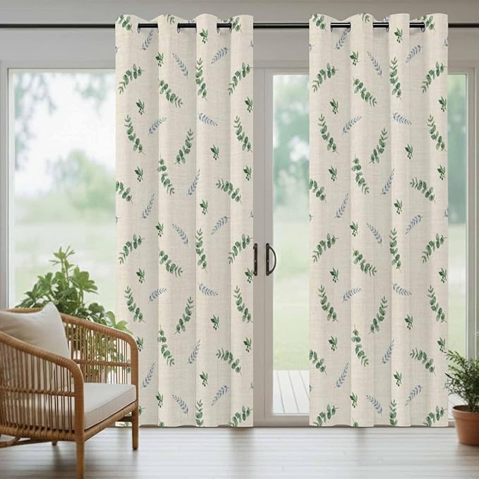 Leaf Outdoor Curtains for Patio Summer Jugal Leaves Pastoral Plant Linen - Image 6