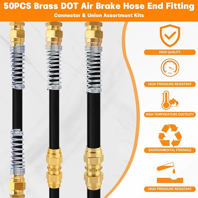 50PCS Brass DOT Air Brake Hose End Fitting Kit, Dazakoot J1402 Air Brake - Image 5