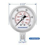 MEASUREMAN Pressure Gauge, 0-1000 PSI/kPa, Glycerin Filled, 1/4 NPT Lower Mount - Image 6
