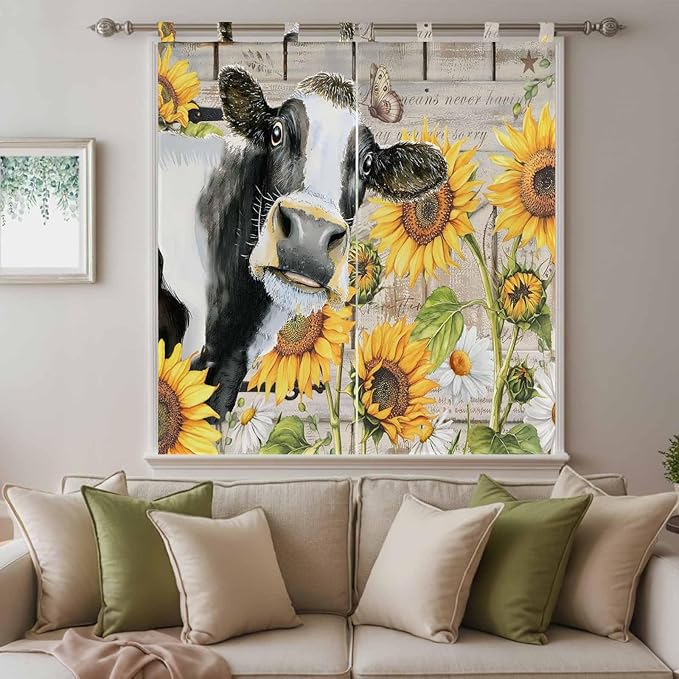 Yellow Sunflowers Bathroom Curtains 63 Inch Length, Window Curtains Tab Top - Image 9