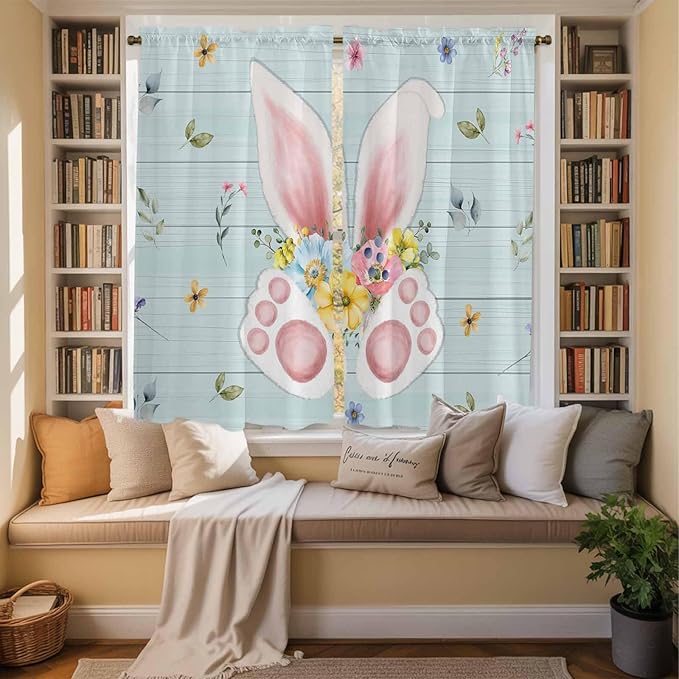 Easter Window Curtains 63 Inch Long 2 Panel Set, Rod Pocket Bedroom Curtains & - Image 3