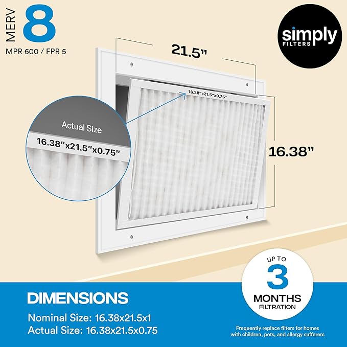 Simply 16.38x21.5x1 Air Filter, Merv 8, 6 Pack, - Image 3