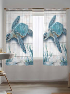 Sheer Curtains 72 Inches Long, Teal Green Sea Turtle Semi Sheer Curtains Light - Image 5