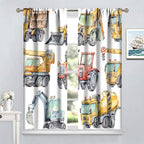 Kids Excavator Curtains, Retro Truck Tractor Machinery Construction Vehicle - Image 2
